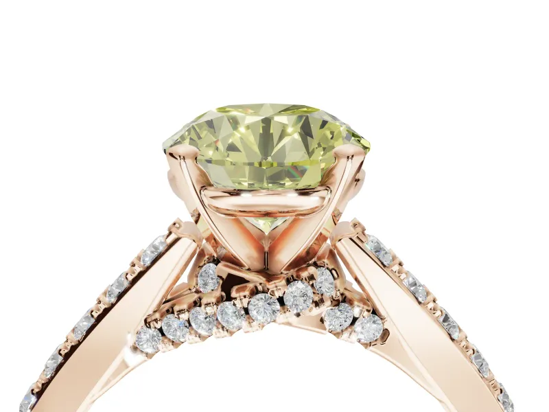 Round Pavé Solitaire Engagement Ring Setting for a Fancy Yellow Lab-Grown Diamond | Crossover Gallery | Rose Gold