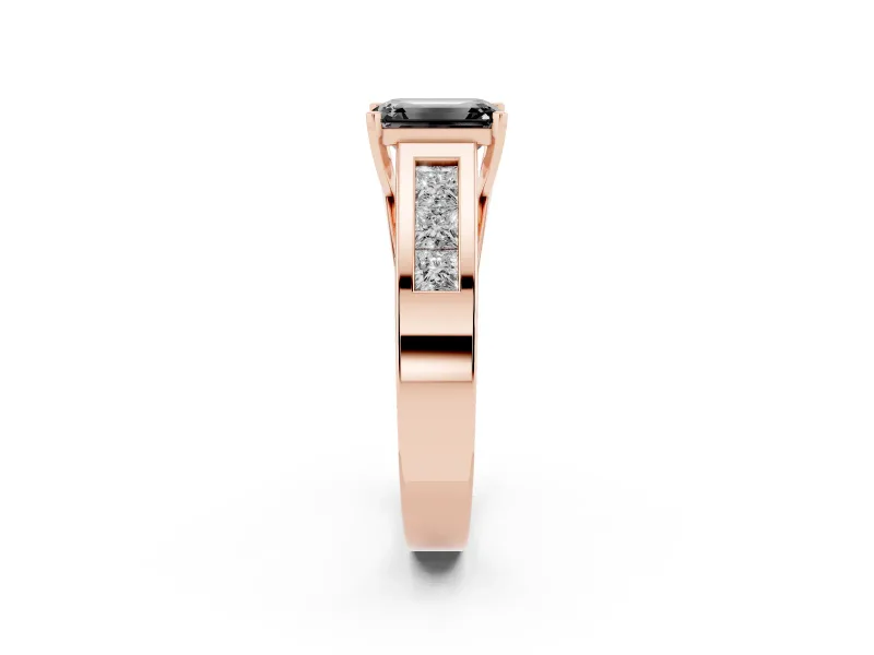 Emerald Cut Channel-Set Engagement Ring Setting for a Black Center | Wide Band | Rose Gold
