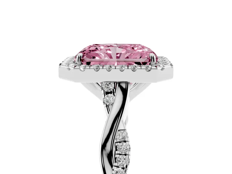 Radiant Cut Twist Halo Engagement Ring Setting for a Fancy Pink Lab-Grown Diamond | Platinum