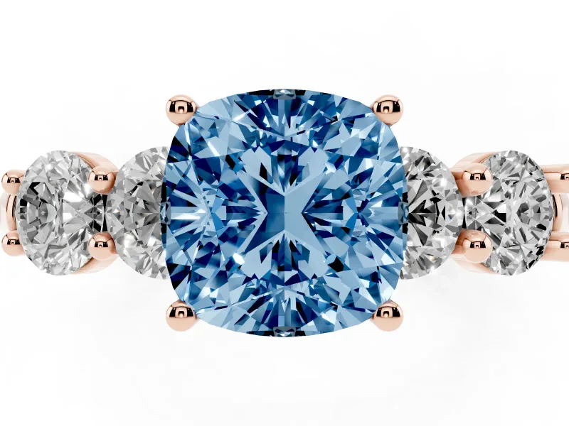 Cushion Cut Five Stone Engagement Ring Setting for a Fancy Blue Lab-Grown Diamond | Prong Set Side Stones | Rose Gold