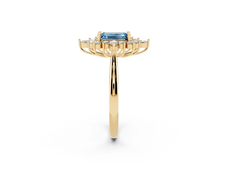 Emerald Cut Engagement Ring Setting for a Fancy Blue Lab-Grown Diamond | Yellow Gold - Design NV-24790