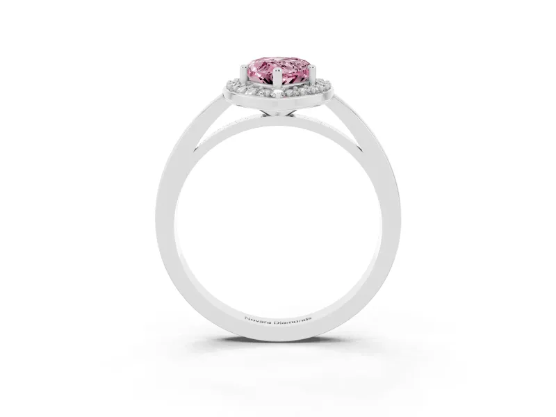 Fancy Pink Pear Cut Diamond Halo Ring Set in Silver with Solitaire Band and Prong Setting