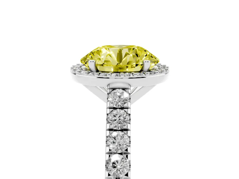 Round Halo Pavé Engagement Ring Setting for a Fancy Yellow Lab-Grown Diamond | White Gold