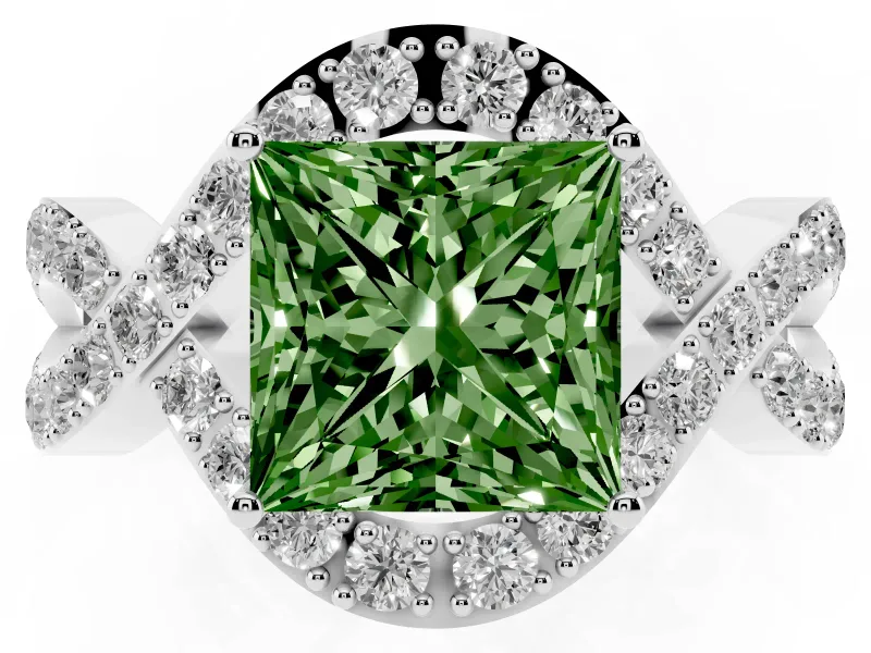 Princess Cut Infinity Twist Engagement Ring Setting for a Fancy Green Lab-Grown Diamond | Platinum