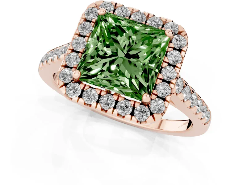 Princess Cut Raised Halo Engagement Ring Setting for a Fancy Green Lab-Grown Diamond | Rose Gold