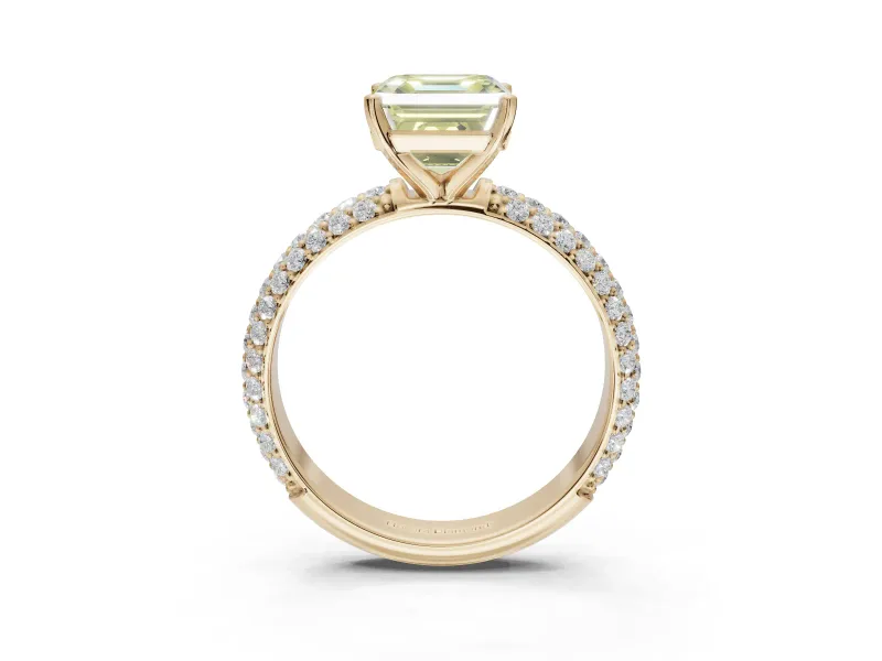 Asscher Cut Domed Pavé Engagement Ring Setting for a Fancy Yellow Lab-Grown Diamond | Yellow Gold