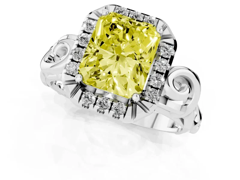 Radiant Cut Filigree Halo Engagement Ring Setting for a Fancy Yellow Lab-Grown Diamond | Sterling Silver