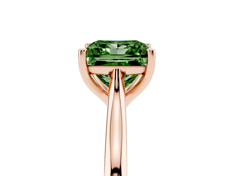 Fancy Green Princess Cut Diamond Solitaire Ring Set in Rose gold with Cathedral Band and Prong Setting