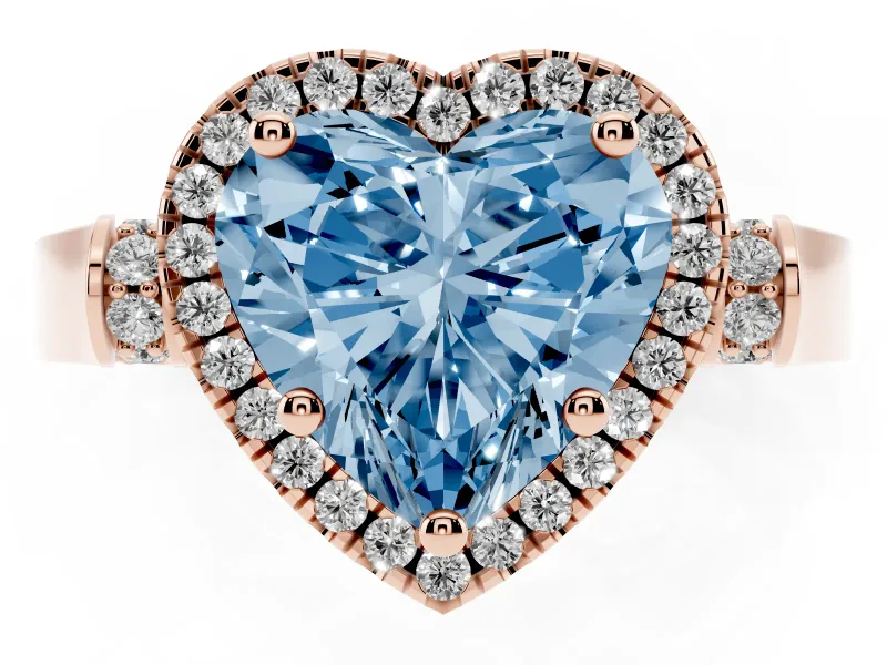 Heart-Shaped Halo Engagement Ring Setting for a Fancy Blue Lab-Grown Diamond | Pointed Pave Shoulders | Rose Gold