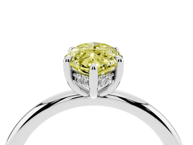 Fancy Yellow Marquise Cut Diamond Solitaire Ring Set in Platinum with Thin Band and Prong Setting