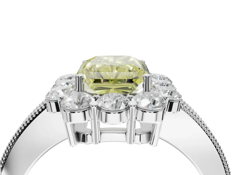 Radiant Cut Vintage Halo Engagement Ring Setting for a Fancy Yellow Lab-Grown Diamond | Sterling Silver