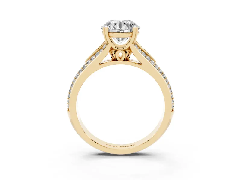 Round Pave Split Shank Engagement Ring Setting | Double Claw Prongs | Yellow Gold