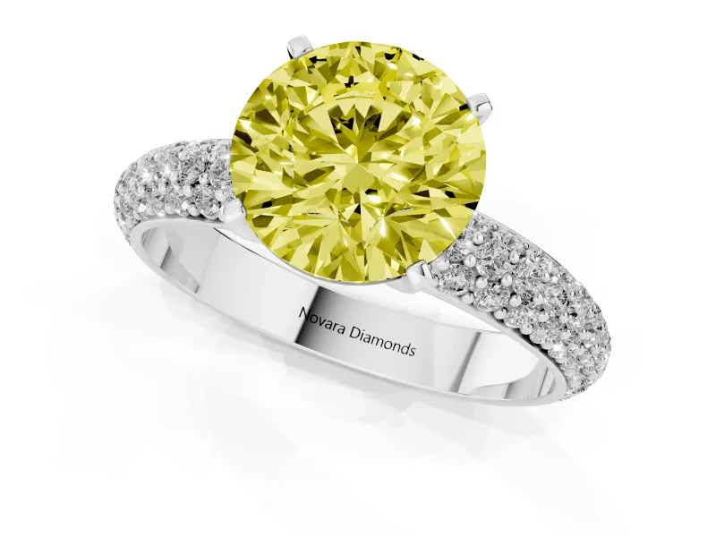 Round Domed Pavé Engagement Ring Setting for a Fancy Yellow Lab-Grown Diamond | Sterling Silver