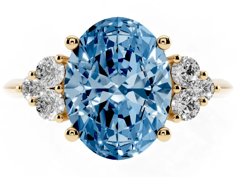 Oval Cluster Accent Engagement Ring Setting for a Fancy Blue Lab-Grown Diamond | Yellow Gold