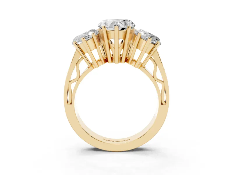 Heart-Shaped Three Stone Engagement Ring Setting | Beaded Shoulders | Yellow Gold