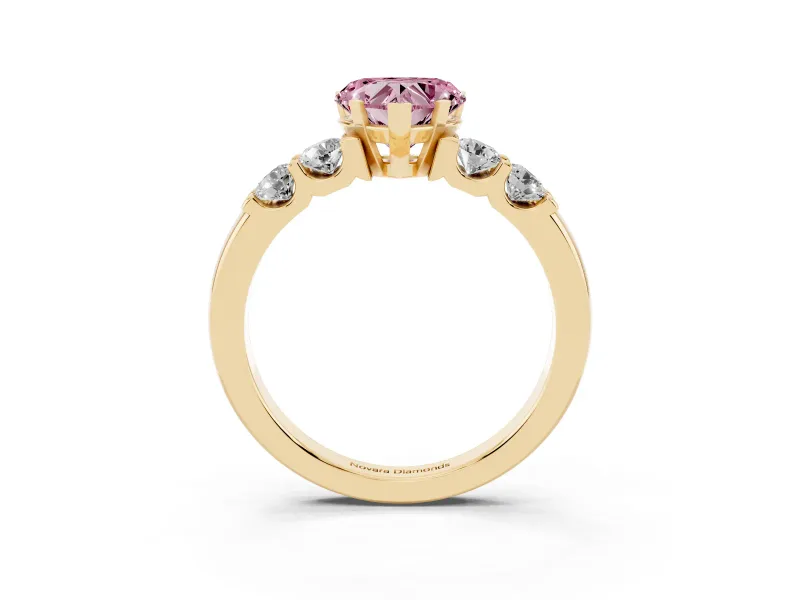 Heart-Shaped Five Stone Engagement Ring Setting for a Fancy Pink Lab-Grown Diamond | Yellow Gold
