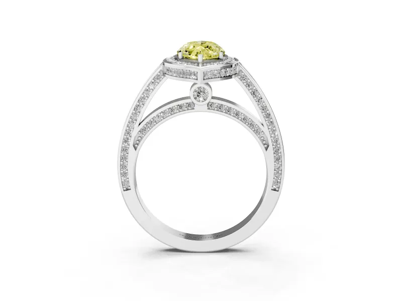 Fancy Yellow Marquise Cut Diamond Halo Pavé Split Shank Ring Set in Silver with Prong Setting