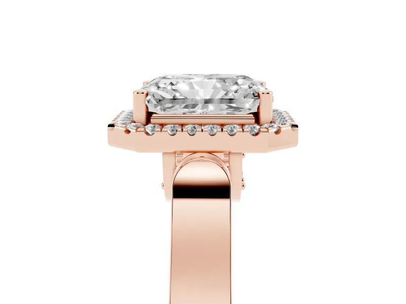 Radiant Cut Halo Engagement Ring Setting | Pavé Panel Shoulders | Rose Gold