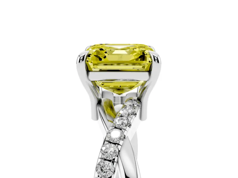 Asscher Cut Twist Engagement Ring Setting for a Fancy Yellow Lab-Grown Diamond | White Gold