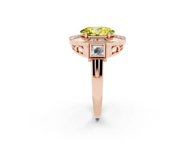 Oval Milgrain Sectioned Halo Engagement Ring Setting for a Fancy Yellow Lab-Grown Diamond | Rose Gold