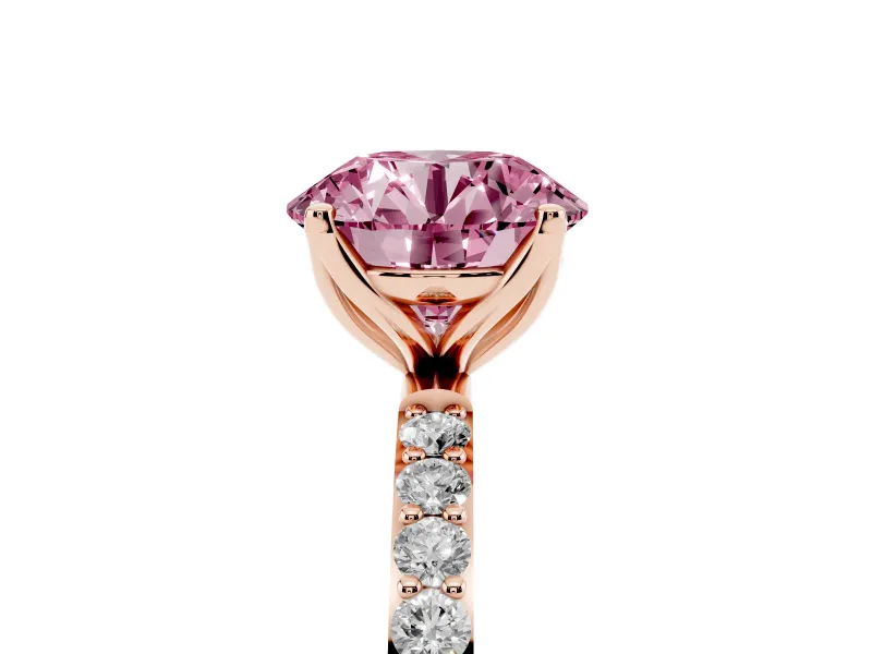 Round Pave Engagement Ring Setting for a Fancy Pink Lab-Grown Diamond | Slim Band | Rose Gold