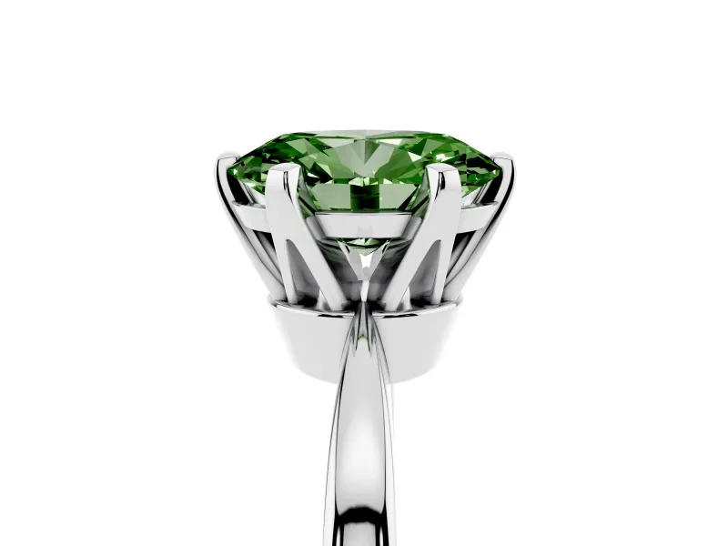Fancy Green Oval Cut Diamond Solitaire Engagement Ring Set in Silver with Slim Tapered Solitaire Band