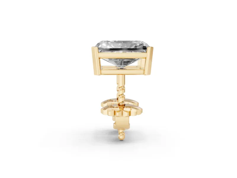 Radiant Cut Diamond Solitaire Stud Earrings Set in Yellow gold with Basket Setting