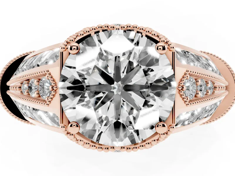 Round Vintage Milgrain Hidden Halo Engagement Ring Setting | Channel-Set Shoulders | Rose Gold