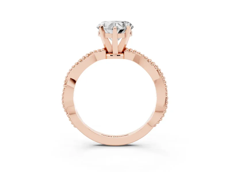 Heart-Shaped Twisted Solitaire Engagement Ring Setting | Beaded Twist Band | Rose Gold