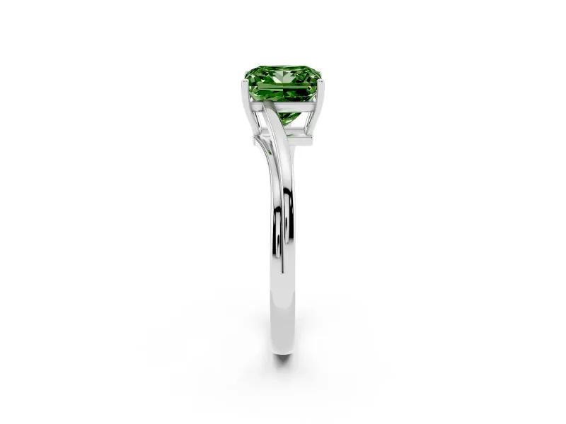 Fancy Green Princess Cut Diamond Solitaire Twist Band Ring Set in Platinum with Prong Setting