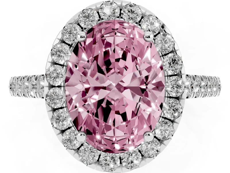 Oval Halo Engagement Ring Setting for a Fancy Pink Lab-Grown Diamond | Pave Shoulders | Sterling Silver