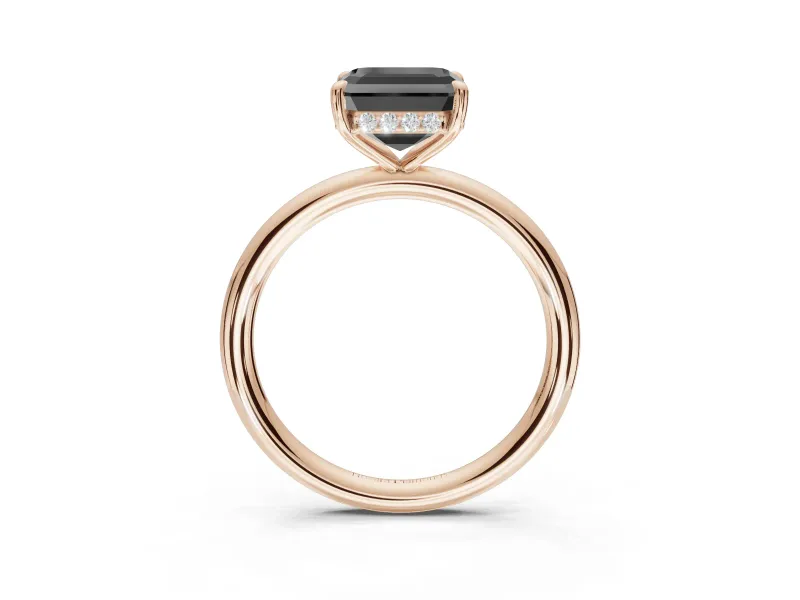 Asscher Cut Hidden Halo Engagement Ring Setting for a Black Center | Thin Plain Band | Rose Gold