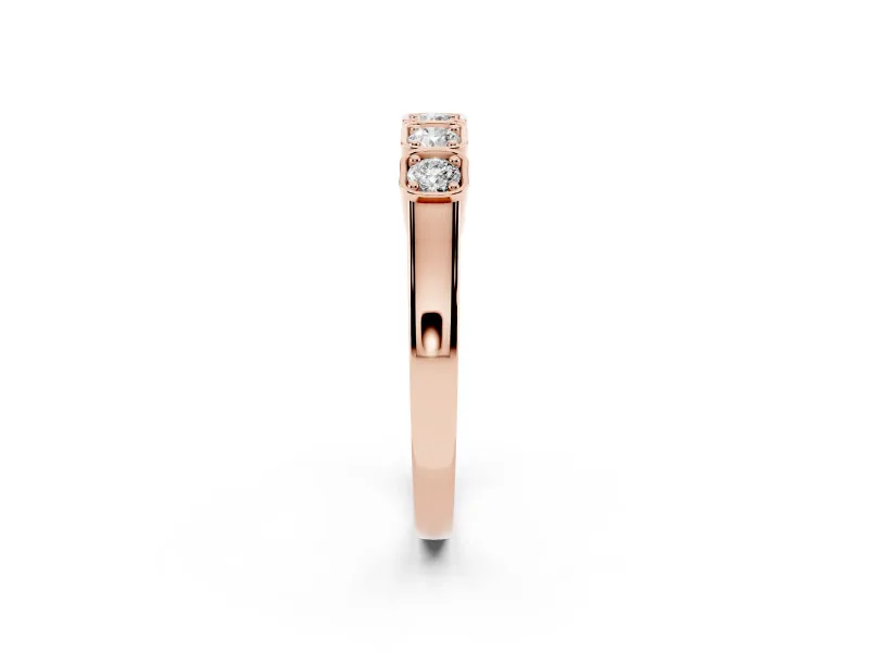 Round Lab-Grown Diamond Five-Stone Wedding Band | Cushion-Square Frames | Rose Gold