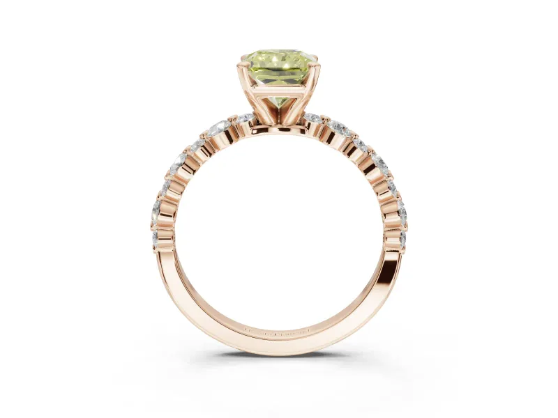 Radiant Cut Pavé Engagement Ring Setting for a Fancy Yellow Lab-Grown Diamond | Alternating Accents | Rose Gold