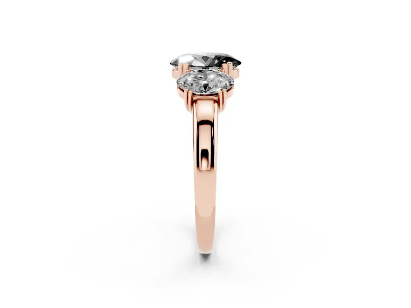 Oval Three Stone Engagement Ring Setting for a Black Center | Double Claw Head | Rose Gold