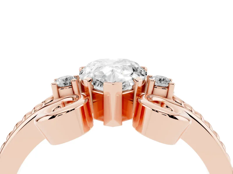 Pear Cut Diamond Twisted Band Solitaire Ring Set in Rose gold with Scroll Prongs