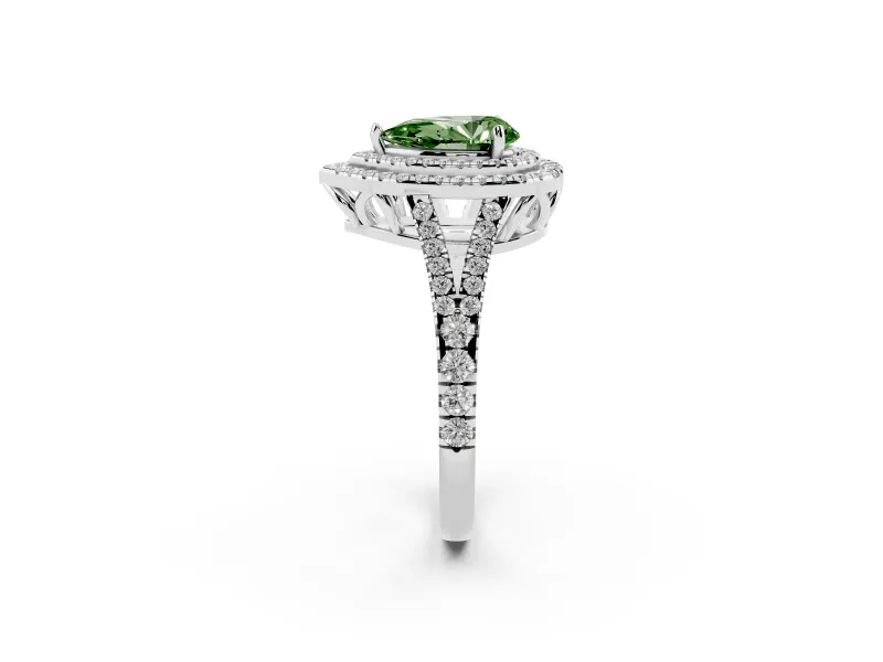 Pear-Shaped Double Halo Engagement Ring Setting for a Fancy Green Lab-Grown Diamond | Sterling Silver