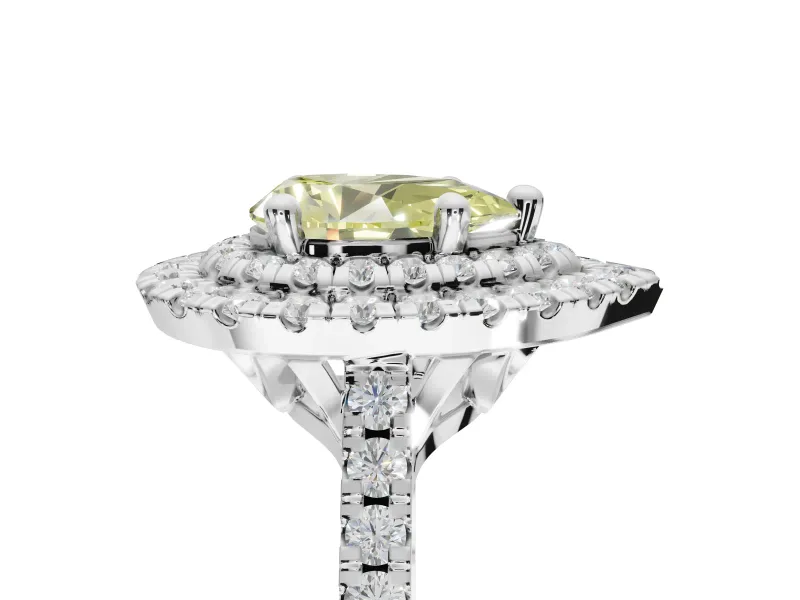 Canary Yellow Pear-Shaped Lab-Grown Diamond Double Halo Statement Ring Set in Platinum with Pavé Band