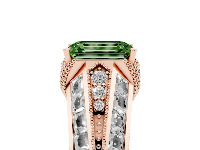 Emerald Cut Vintage Milgrain Engagement Ring Setting for a Fancy Green Lab-Grown Diamond | Hidden Halo | Rose Gold