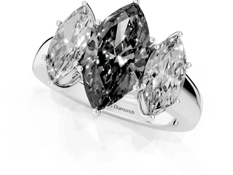 Marquise Three Stone Engagement Ring Setting for a Black Center | Sterling Silver