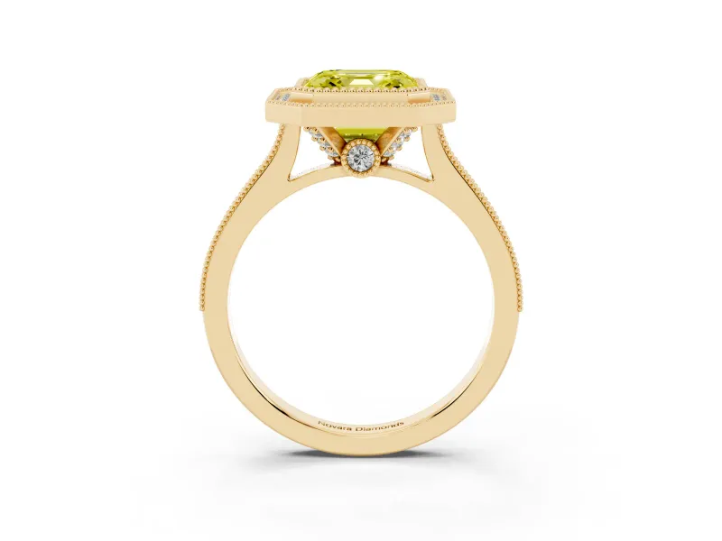 Asscher Cut Halo Engagement Ring Setting for a Fancy Yellow Lab-Grown Diamond | Yellow Gold - Design NV-24721