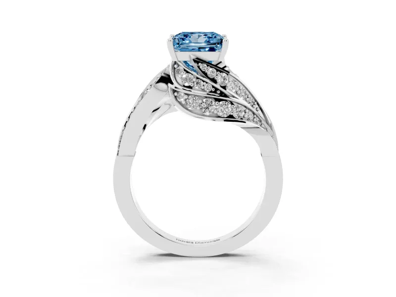 Princess Cut Bypass Hidden Halo Engagement Ring Setting for a Fancy Blue Lab-Grown Diamond | Graduated Pavé | Platinum