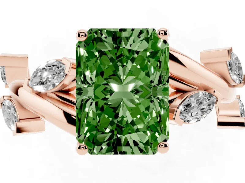 Radiant Cut Twisted Vine Engagement Ring Setting for a Fancy Green Lab-Grown Diamond | Rose Gold