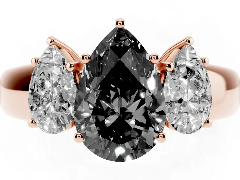 Pear-Shaped Three Stone Engagement Ring Setting for a Black Center | Rose Gold