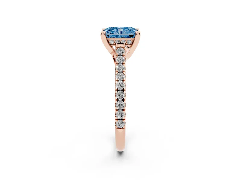 Radiant Cut Hidden Halo Pave Engagement Ring Setting for a Fancy Blue Lab-Grown Diamond | Claw Prongs | Rose Gold