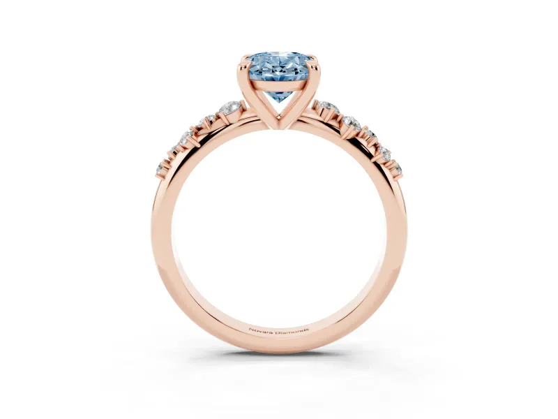 Oval Graduated Accent Engagement Ring Setting for a Fancy Blue Lab-Grown Diamond | Rose Gold
