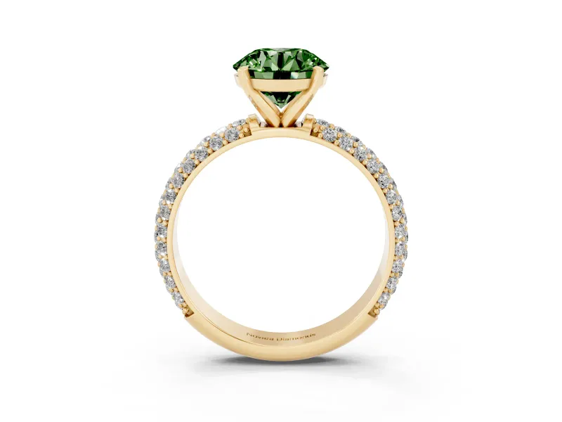 Round Domed Pavé Engagement Ring Setting for a Fancy Green Lab-Grown Diamond | Yellow Gold