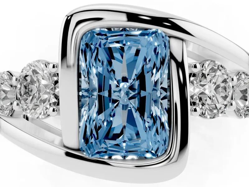 Radiant Cut Bezel Bypass Engagement Ring Setting for a Fancy Blue Lab-Grown Diamond | White Gold