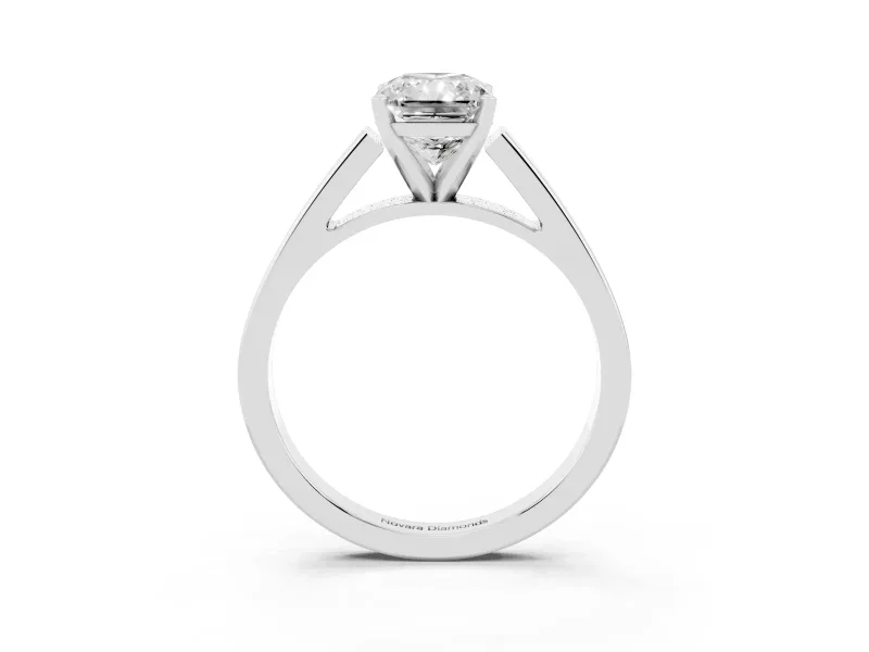 Radiant Cut Diamond Solitaire Engagement Ring Set in White gold with Prong Setting and Tapered Band