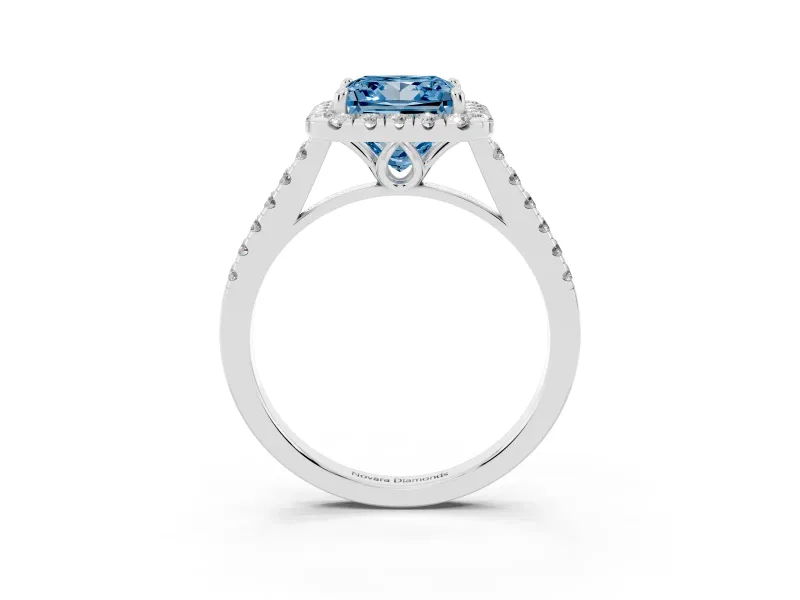 Princess Cut Raised Halo Engagement Ring Setting for a Fancy Blue Lab-Grown Diamond | Platinum